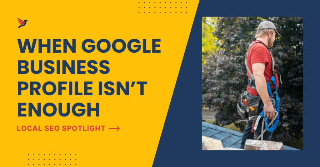 Vancouver BC roofing contractor reviewing website and Google Business Profile audit on laptop showing duplicate content issues and missing schema markup causing local search invisibility